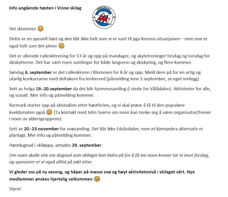 Info angående høsten